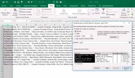 Separar texto en columnas Excel