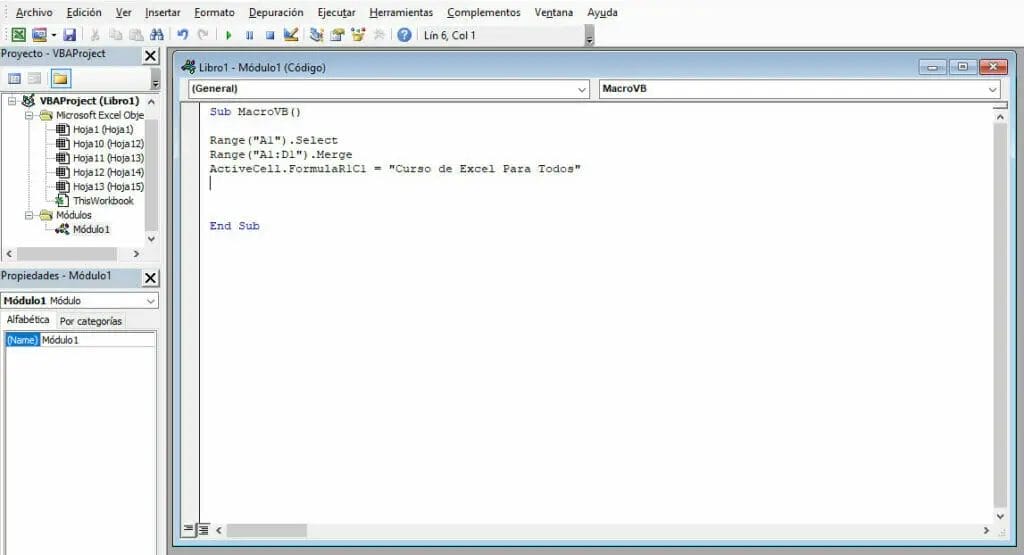 Crear Macros con el editor de Visual Basic - Paso 6