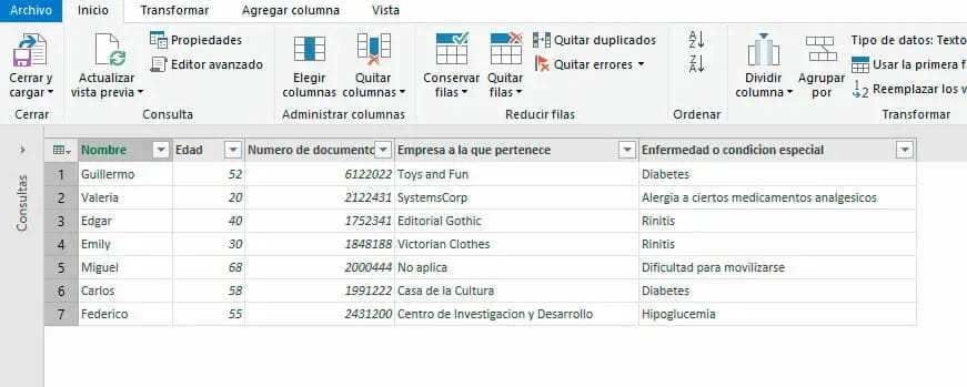 Editor de consultas para convertir CSV a Excel