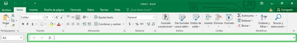 Barra de formulas de la ventana de Excel