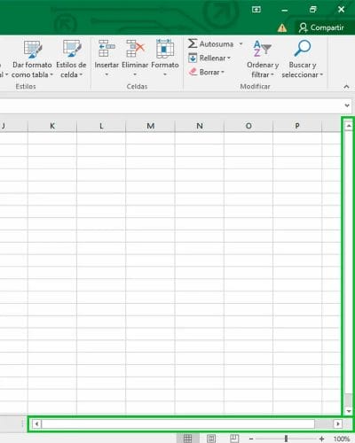 Barras de desplazamiento en la ventana de Excel