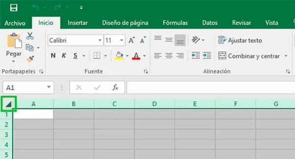 Botón seleccionar todo en la ventana de Excel