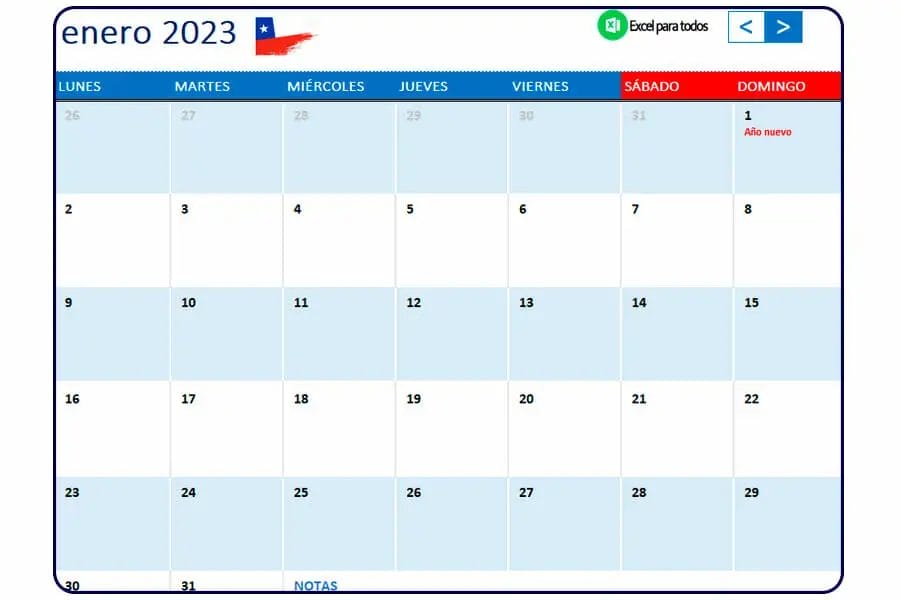 calendario enero 2023 chile