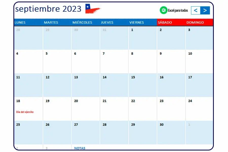 calendario septiembre 2023 chile
