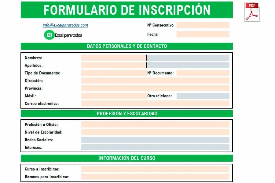 Formato Ficha de Inscripción en Excel | Descarga Gratis