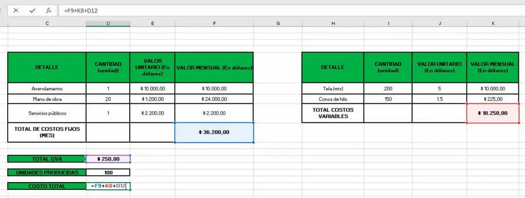 Calcular costo unitario en Excel