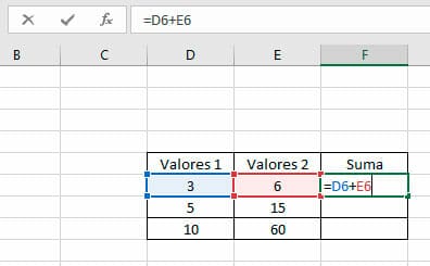 Formula en Excel - Sumar valores