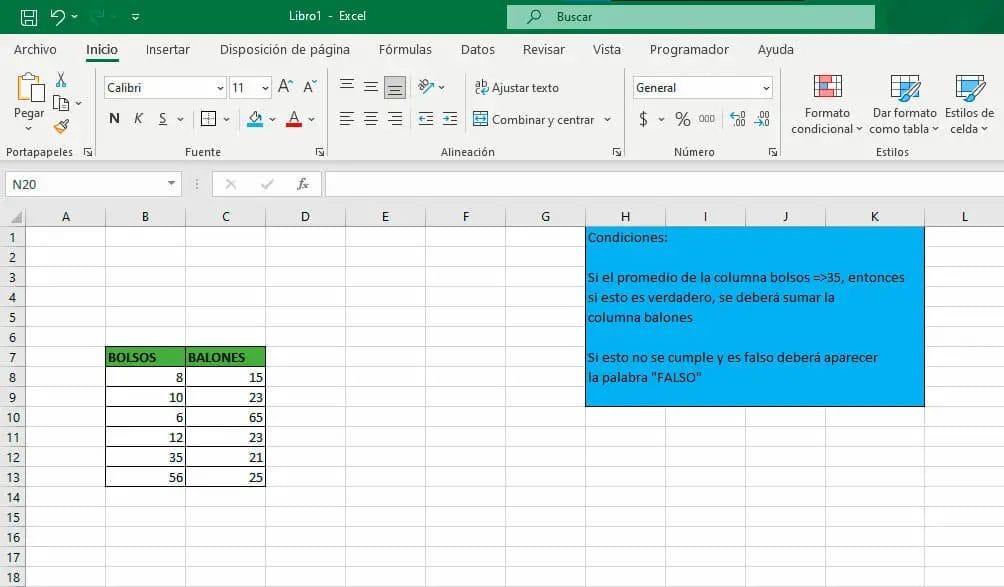 Hacer formula en Excel anidando una o mas funciones paso 1 - Generar tabla de datos