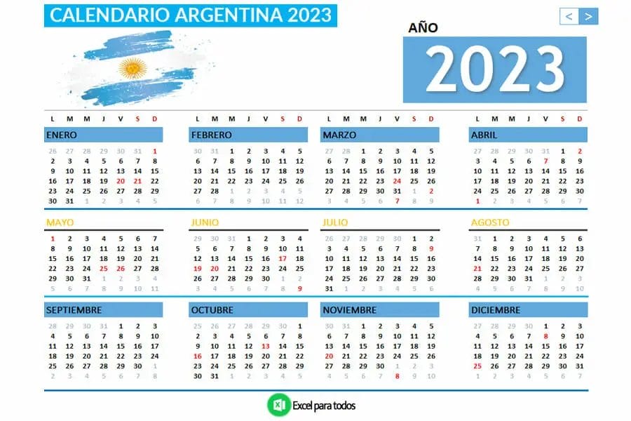 Calendario 2023 Argentina con feriados para imprimir