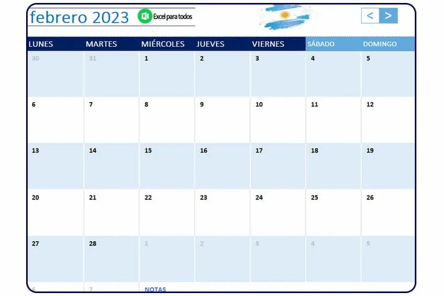 calendario febrero 2023 argentina