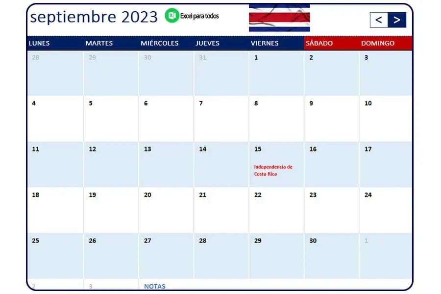 Calendario septiembre 2023 Costa Rica