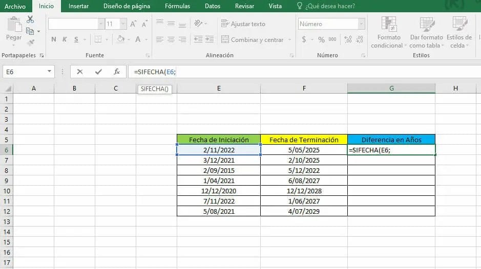 Calcular diferencia en años en Excel - Paso 2