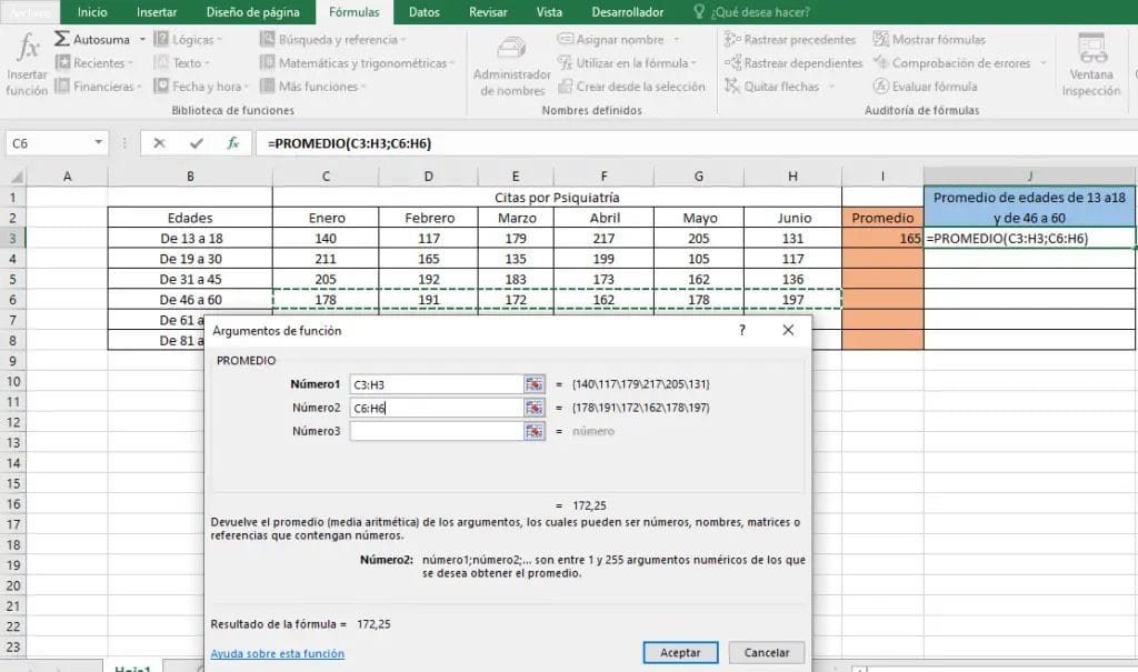 Ejemplo función PROMEDIO en Excel - Paso 3