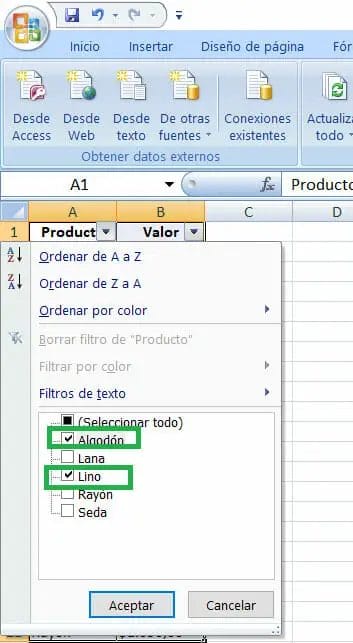 Ejemplo subtotales en Excel - Filtrar información