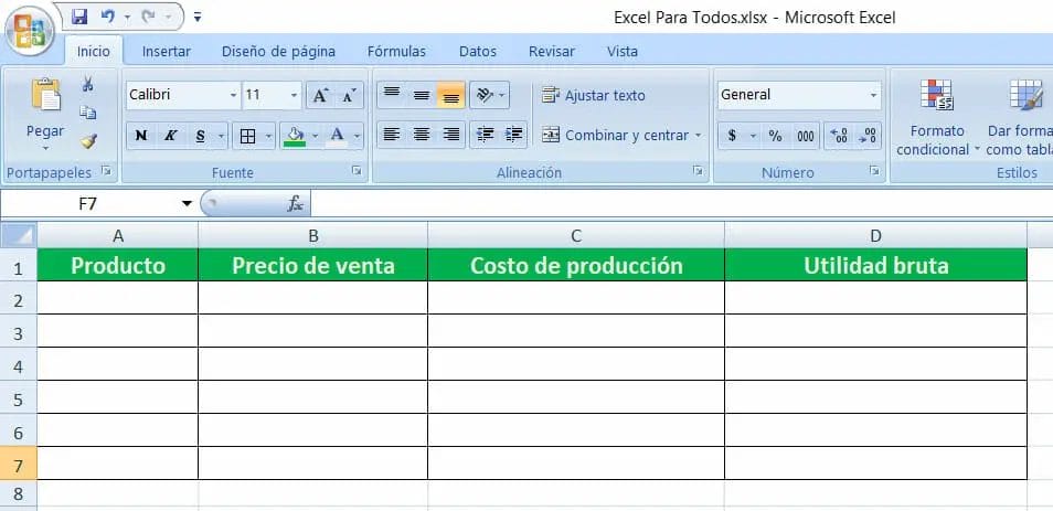 Como se calcula el margen de utilidad bruta en Excel paso 1
