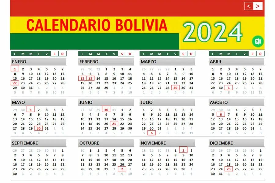 Calendario 2024 Bolivia