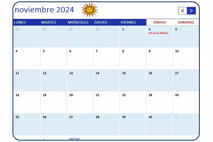 Calendario noviembre 2024 Uruguay