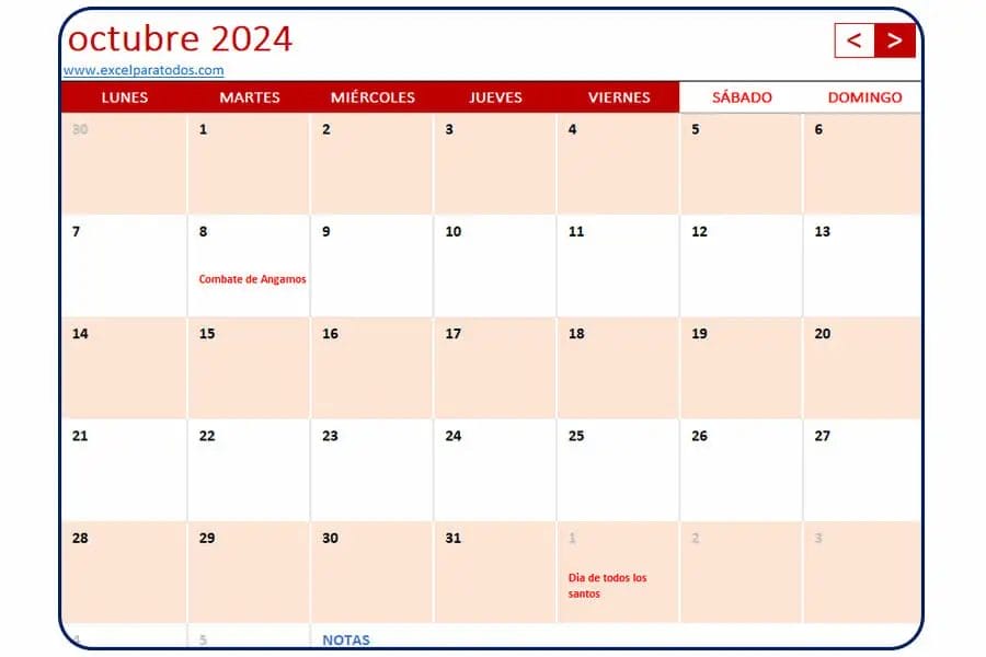 Calendario octubre 2024 Peru