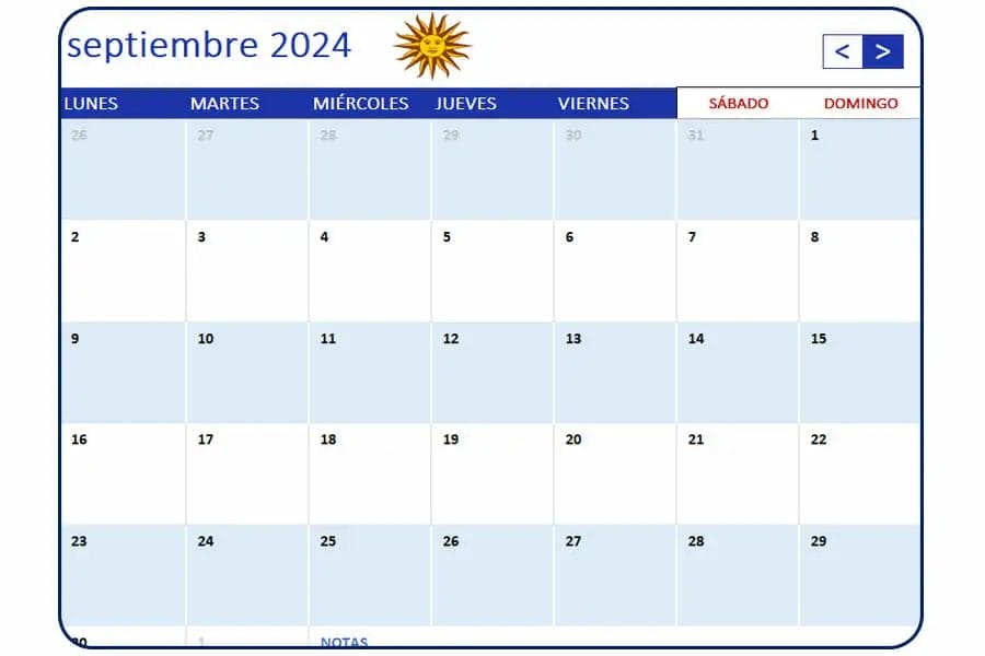 Calendario septiembre 2024 Uruguay