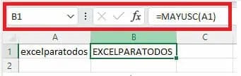 Cambiar minúsculas a mayúsculas en Excel